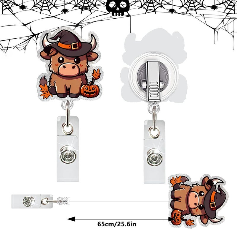 NSSHEL Halloween Cow Badge Reel Retractable Acrylic ID Clip with Swivel Alligator Clip Cartoon Highland Cow ID Tag Card Holder Clip for Nursing Student, Doctor Medical Worker Alligator Badge Accessories - Image 4